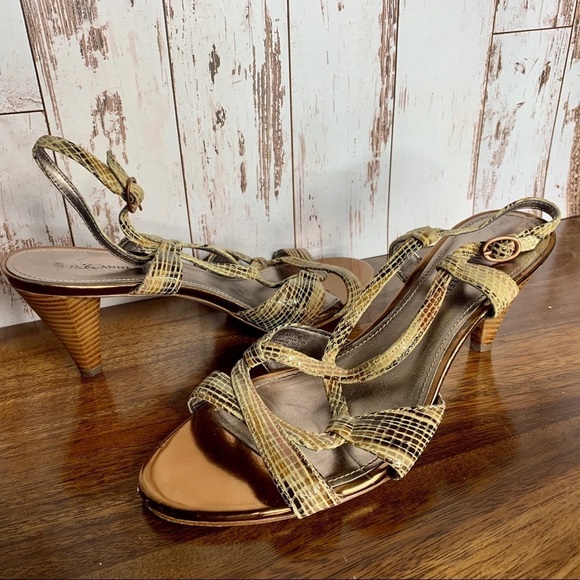 Anne Klein Leather Strappy Heels Snake Print Sz8.5 - Picture 1 of 4